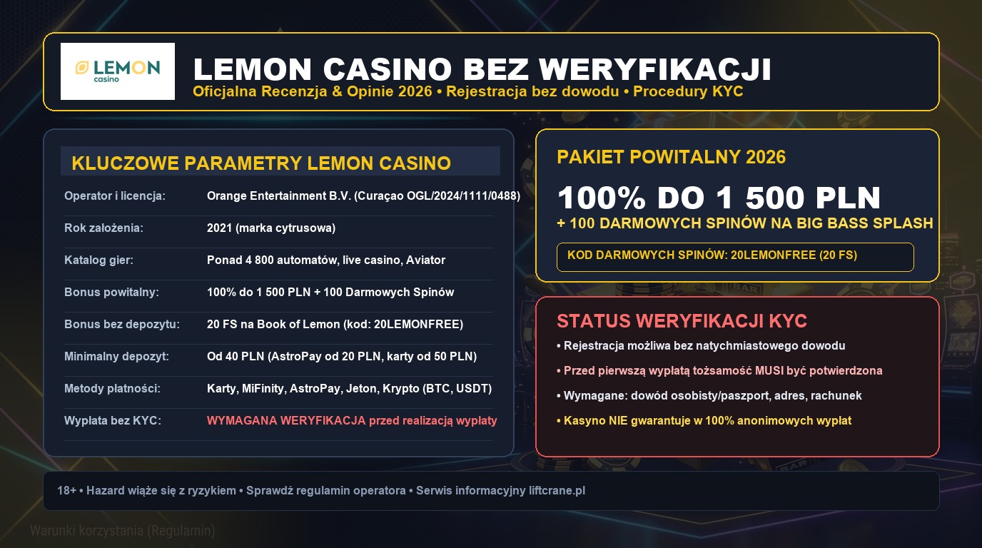 Lemon Kasyno Bez Weryfikacji – Podsumowanie parametrów kasyna