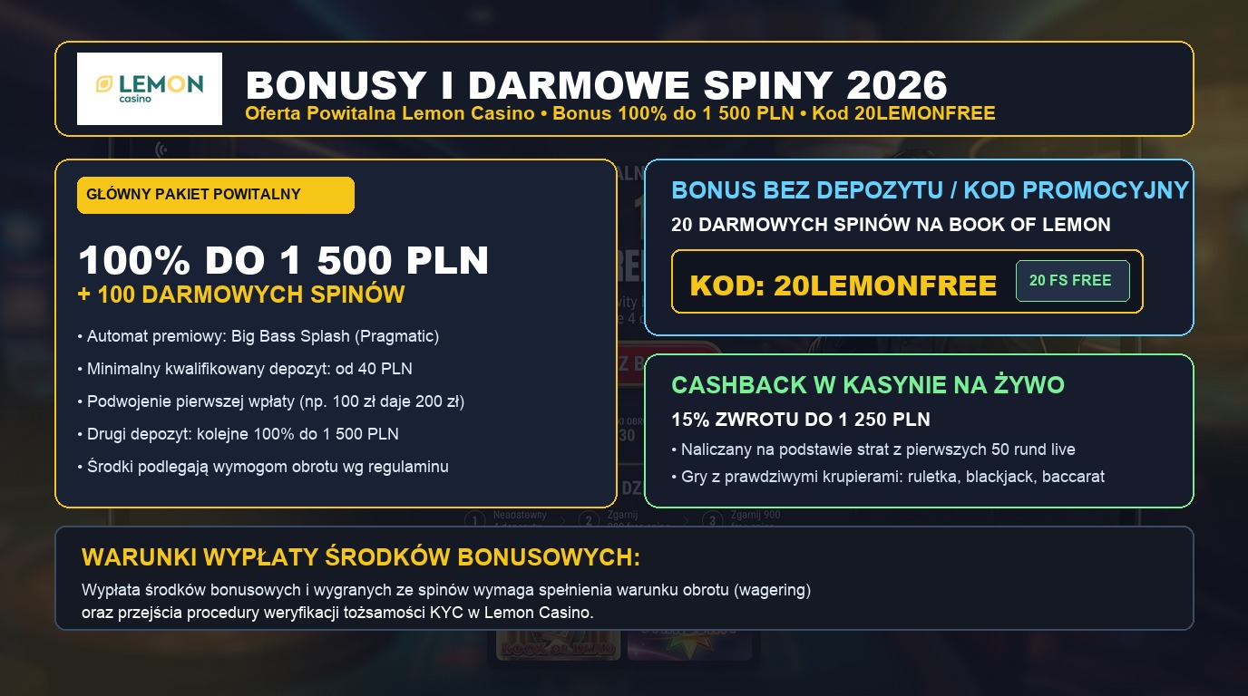 Bonus powitalny i darmowe spiny w Lemon Casino